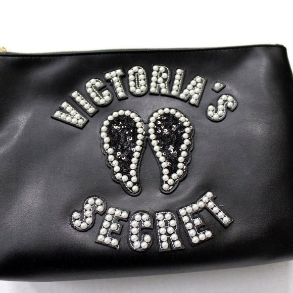 Victoria's Secret Runway Pearl Sequin Patch Angel Wings Makeup Case Pouch - Picture 5 of 6